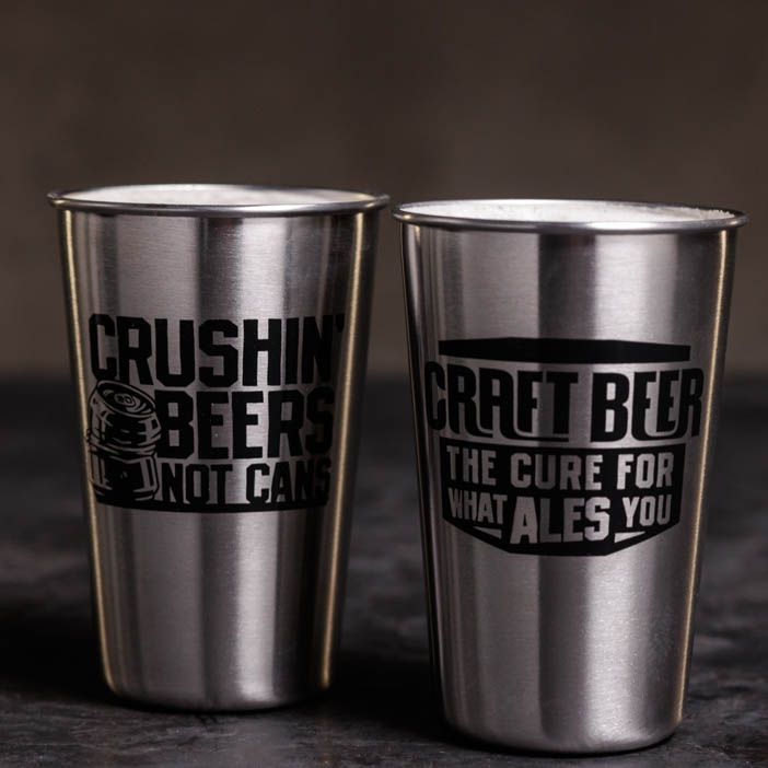 Growler Crate - Stainless Steel Pint Glasses