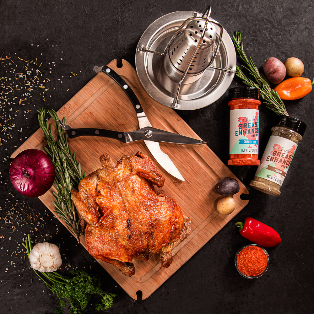 Beer Can Chicken perch and rubs for a great men's grilling gift.
