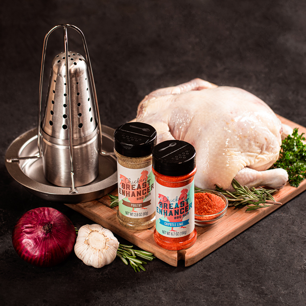Close up shot of the beer can chicken crate