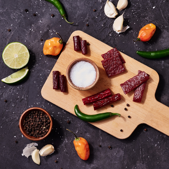 jerky bites on a cutting board