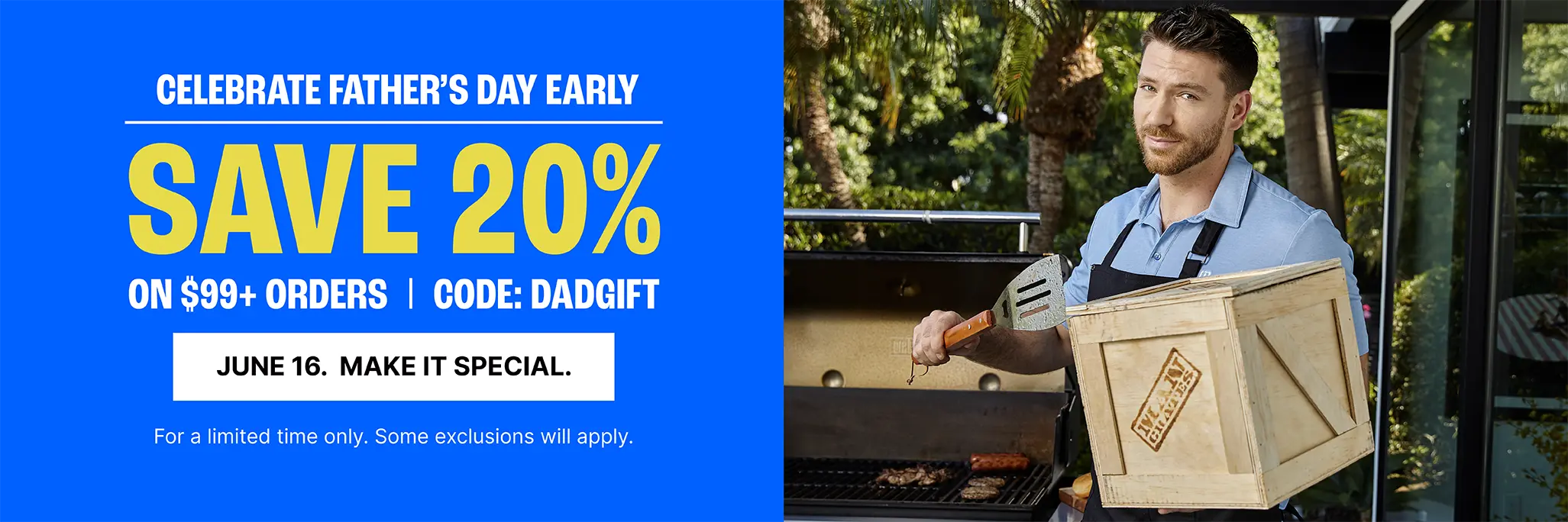 Man with crate: Save 20% on orders $99+ with code DADGIFT.