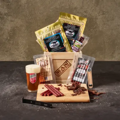 Make his head spin with packs of delicious jerky.