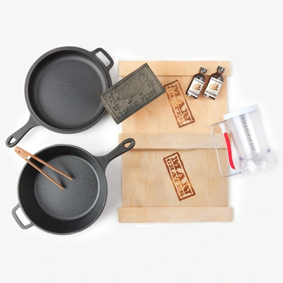 Morning Glory Crate includes pancake mix, batter dispenser, syrup, bacon, press, egg rings, and bacon tongs.