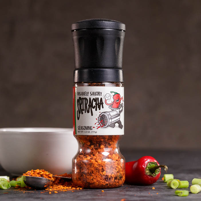 Sriracha bacon in a shaker is a great men's snack gift.