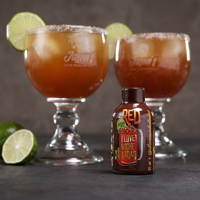 Two Micheladas in personalized glasses for a great men's drink gift.