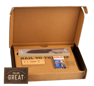 Personalized Chef Pack ships in a cardboard box.