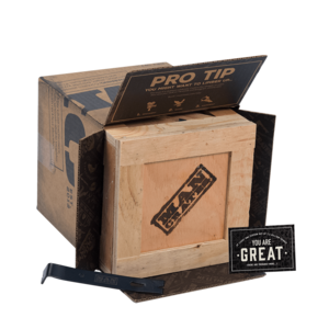 Crate gifts are shipped in a Man Crates cardboard shipper box.