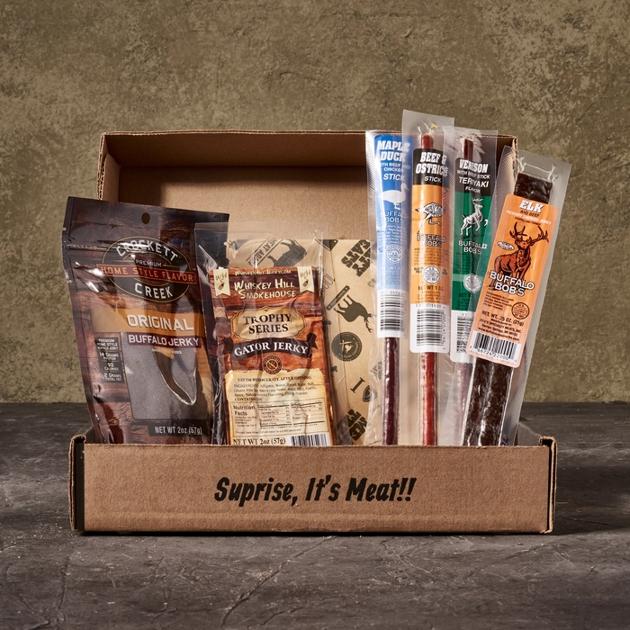 Exotic Meats Jerkygram includes an assortment of different jerky and proteins from faraway lands.