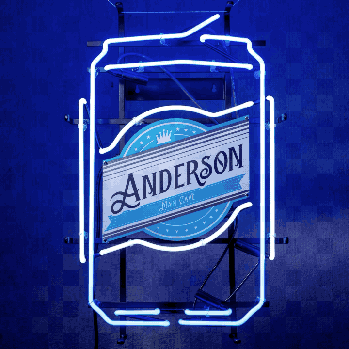 Neon Sign shaped like a beer can illuminated is a great gift for men.