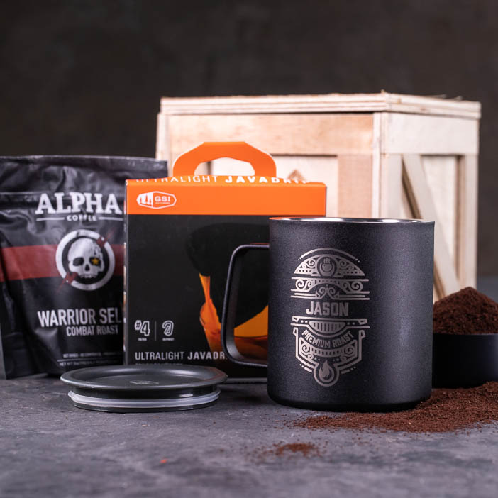 full mini mug collection with crate for men's drink gift.