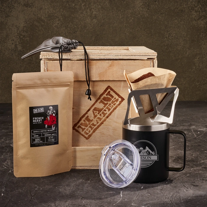 full mini mug collection with crate for men's drink gift.