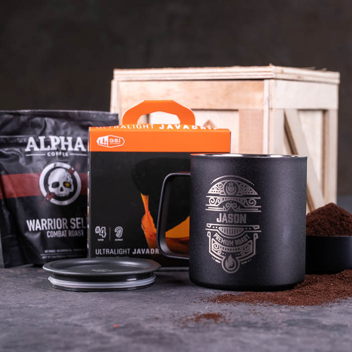 full mini mug collection with crate for men's drink gift.