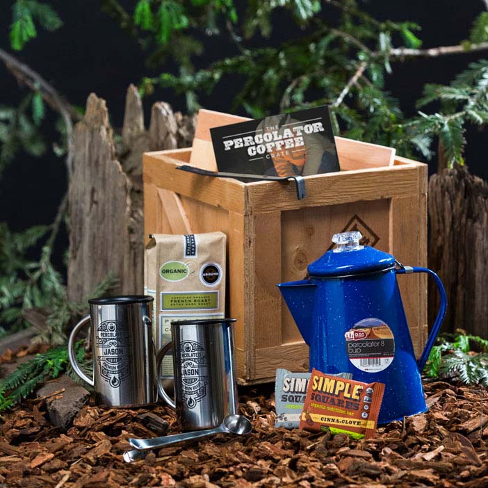 The Coffee Percolator Crate is the old-fashioned way to brew eight cups of classic cowboy coffee in the comforts of the kitchen or campground.