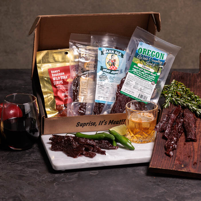 Booze infused jerkies in a box is a gift for men.