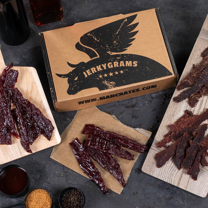 jerkygram box and jerkies displayed for men's gift