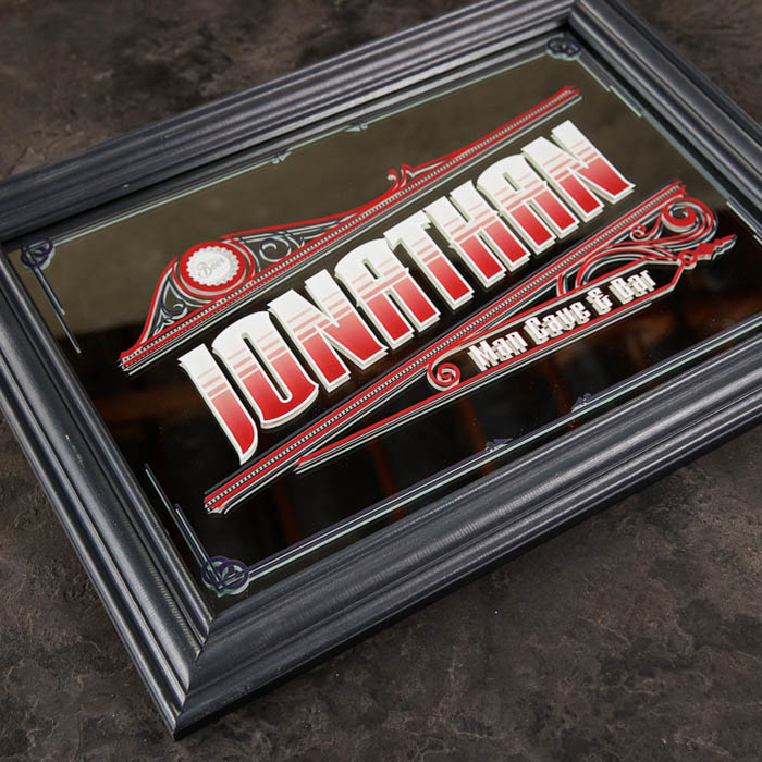 Personalized Mirror Bar Sign close-up is a great men's personalized gift.