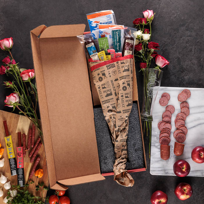 Exotic Meats Grand Bouquet out of packaging for a great men's gift.
