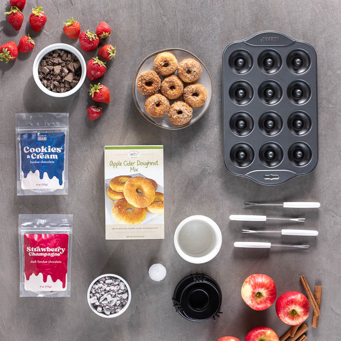 Donut pan, mix, fondue set, and dipping sweets is a great men's cooking gift.