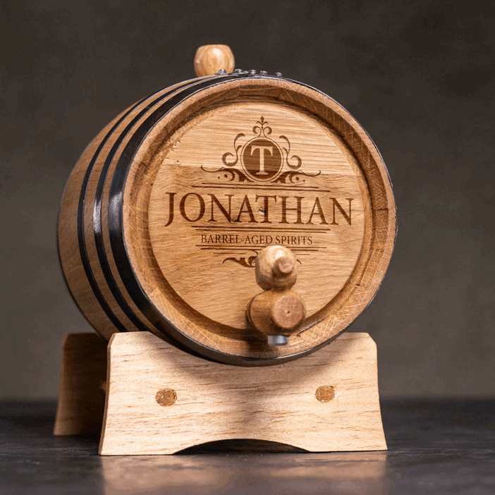 Personalized Whiskey Making Oak Barrel on stand men's gift.