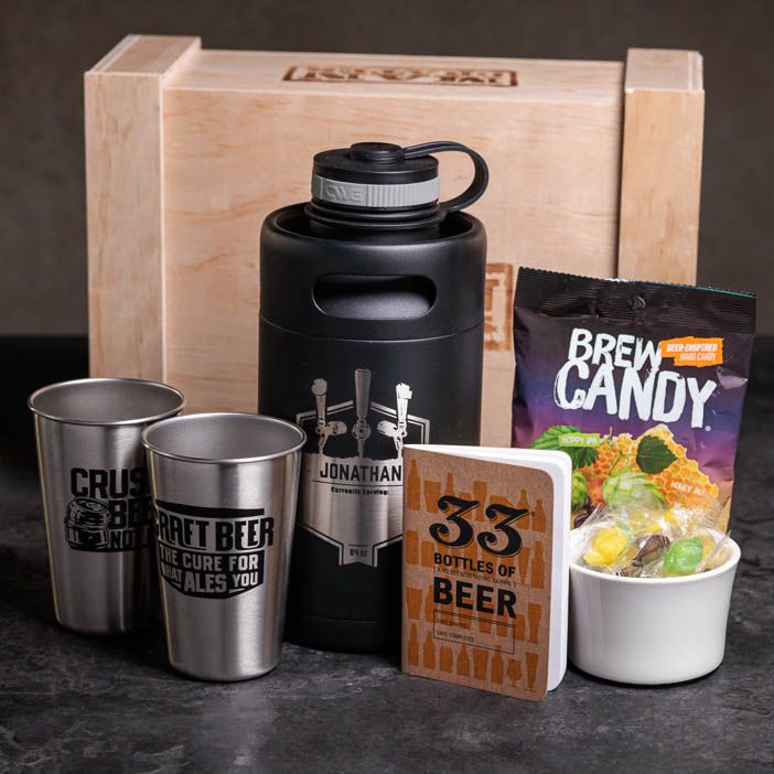 The Personalized Growler Crate is great for craft beer lovers.