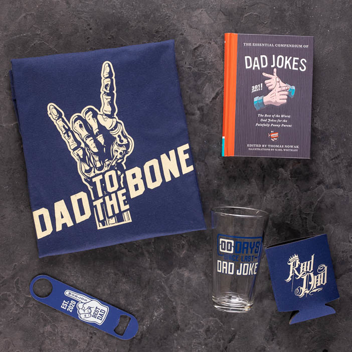 Coolest Dad shirt, glass, book, coozie, and bottle opener are a great men's gift.