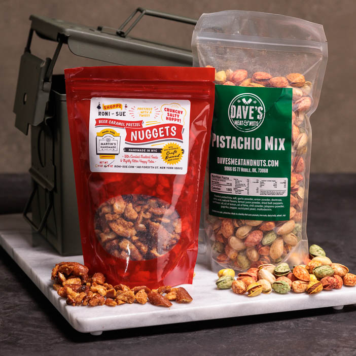Hand-selected, gourmet snacks that come packing so much flavor, we made them apply for the proper permits in our Premium Snacks Ammo Can.